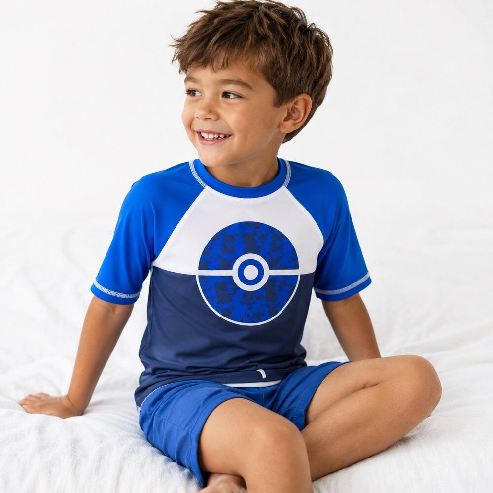 Pokemon Boys Rash Guard Swim Shirt XS 4/5 UPF 50 Blue Beach Gamer Summer NWT